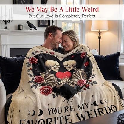Cream Skeleton Couple Blanket 60x80 Inches - Gothic Love Gift for Couples