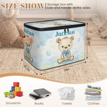 Large Custom Baby Keepsake Box with Name - Blue Memory Box for Boys Option 17