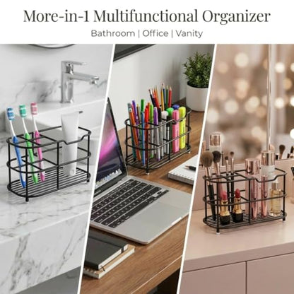 Large Matte Black Bathroom Toothbrush Holder - 6.9 Inch