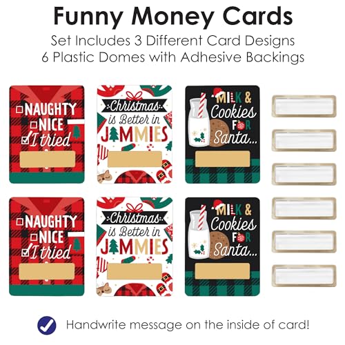 Christmas Pajamas DIY Money Holder Cards Set of 6 - Holiday Plaid Gift