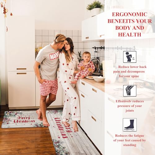 Christmas 2-Piece Anti-Fatigue Kitchen Rug Runner Set - Non-Slip Floor Mats
