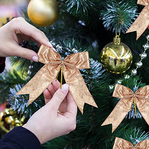 Waydress Glitter Christmas Tree Ribbon Bow Set - Champagne Gold, 36 Pieces