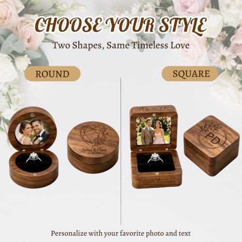 Personalized Wooden Ring Box with Photo Text - Wedding Keepsake - Wood Ring Storage - Variation of THIS listing