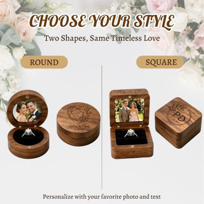 Personalized Wooden Ring Box with Photo Text - Wedding Keepsake - Wood Ring Storage - Variation of THIS listing