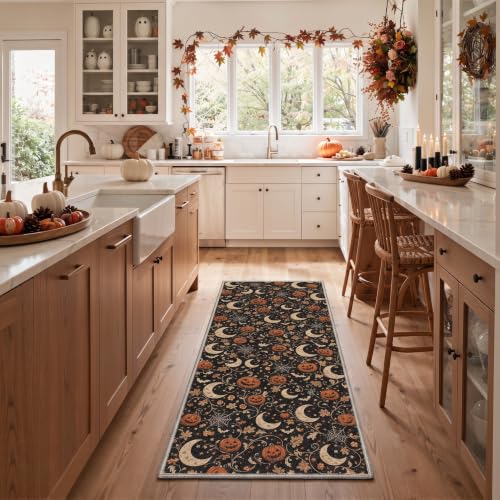 Halloween Pumpkin Moon Runner Rug Non Slip Floor Mat - Rust Noir 2' x 6'