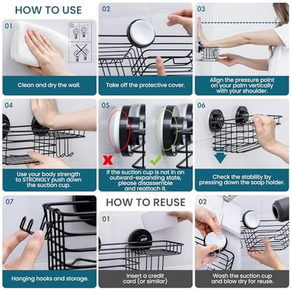 Heavy Duty Shower Caddy with Suction Cups - Black, 2 Pack