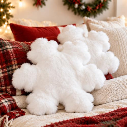 Faux Snowflake Christmas Throw Pillows - Set of 2, White, 17.7 Inch