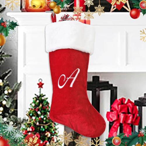20 Inch Red Christmas Stockings with Letter - Festive Holiday Decor - Variation A