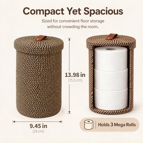 Freestanding Cotton & Jute Toilet Paper Holder with Lid - Khaki