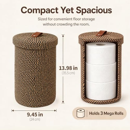 Freestanding Cotton & Jute Toilet Paper Holder with Lid - Khaki