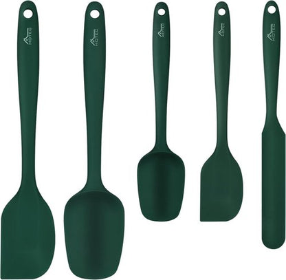 HOTEC Silicone Rubber Spatula Set - 600℉ Heat Resistant, BPA-Free, Dishwasher Safe | Dark Green, Set of 5