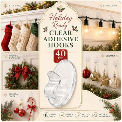 Clear Outdoor String Lights Adhesive Hooks - 40Pcs Heavy Duty Clips