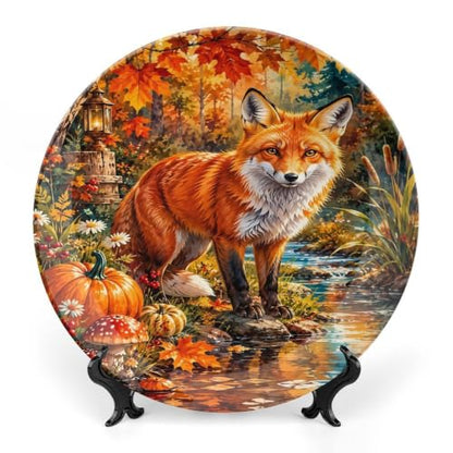 Autumn Maple Leaf Pumpkin Bone China Decorative Plate 8in with Variation Style-7 / 8inch