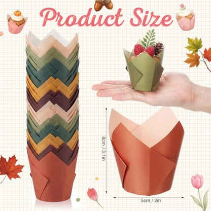 Autumn Tulip Cupcake Liners Set - 120 Pcs Fall Muffin Baking Cups with 6 Colors