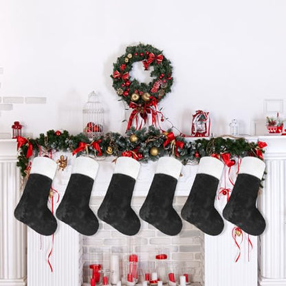 Black Christmas Stockings 6 Pack 18 Inch Large Plush Cuff Holiday Decor