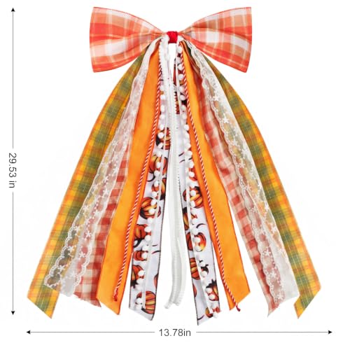 Fall Harvest Wreath Bow - Large Autumn Front Door Decor 27x13 Inches - Orange Variation