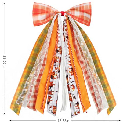 Fall Harvest Wreath Bow - Large Autumn Front Door Decor 27x13 Inches - Orange Variation