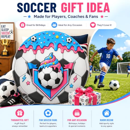 Soccer Ice Cream Drip Round Blanket 60 Inch Kids Teens Fans Gift