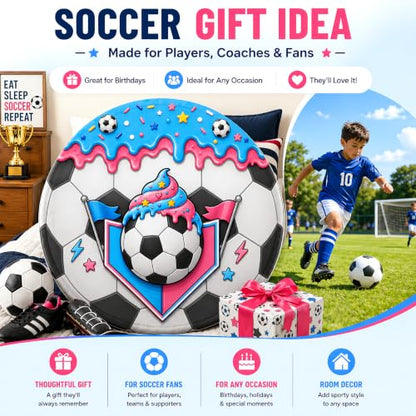 Soccer Ice Cream Drip Round Blanket 60 Inch Kids Teens Fans Gift