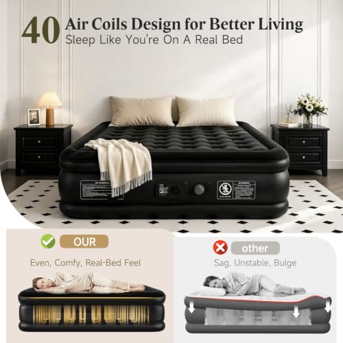 Queen Air Mattress with Built-in Pump - Midnight Black, 18in Raised Bed