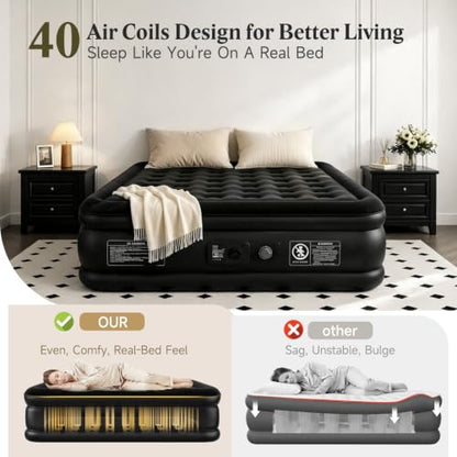 Queen Air Mattress with Built-in Pump - Midnight Black, 18in Raised Bed
