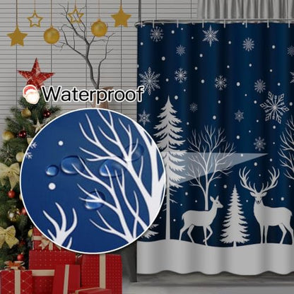 Bathroom Shower Curtain 72x78 Inches - Christmas Blue Winter Design