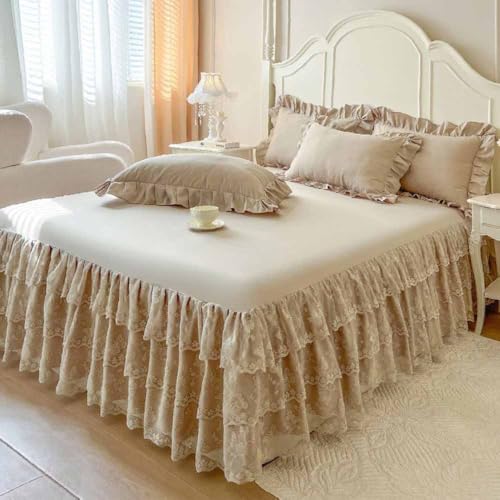 Khaki Lace Ruffled Bed Skirt - 17 Inch Dust Ruffle for Twin Full Queen King