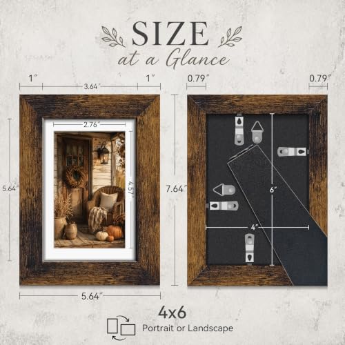 Antique Brown 4x6 Picture Frame - Rustic Vintage Photo Frame with Real Glass