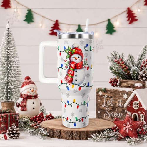 Christmas Tumbler with Handle 40oz Stainless Steel Holiday Water Bottle - Lights Variation
