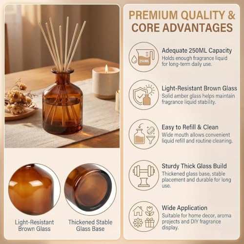Amber Glass Reed Diffuser Bottle - 8.4oz Fragrance Container