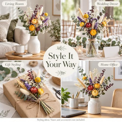 Natural Dried Flower Bouquet with 43 Stems for Home Decor & DIY Arrangements
