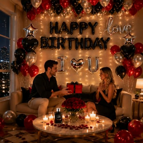 Red Black Silver Birthday Balloons Kit Happy Birthday Decoration - Black & Red