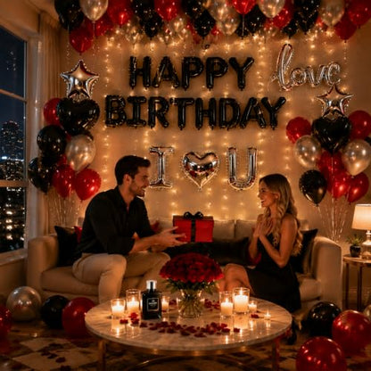 Red Black Silver Birthday Balloons Kit Happy Birthday Decoration - Black & Red