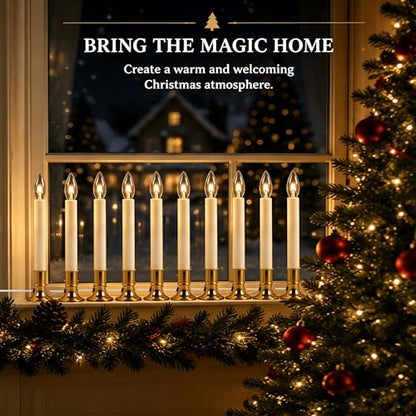 Gold 10 Pack Plug-in Electric Window Candles with Dusk to Dawn Sensor - Flameless Christmas Decor