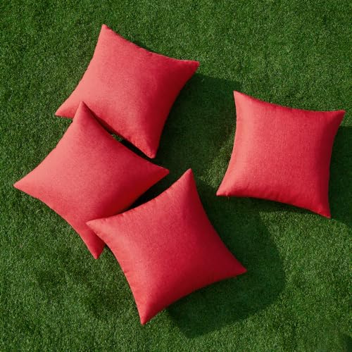 Outdoor Waterproof Christmas Pillow Covers Set of 4 - 18x18 Inch Red