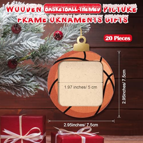Basketball Wooden Photo Ornaments - Christmas Tree Decor, Set of 20