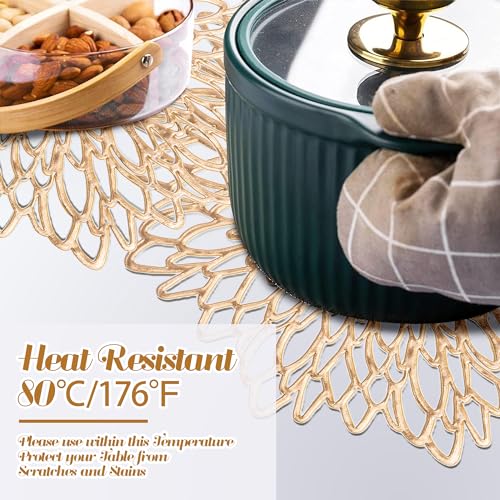 Set of 18 Gold Round Vinyl Placemats & Coasters - 15 Inch Holiday Table Decor