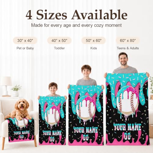 Personalized Baseball Drip Blanket for Boys Kids Teens Charcoal