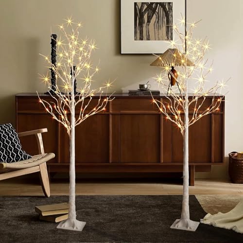 6+6FT Prelit Birch Tree Lights Set - Twinkling LED Christmas Tree Decor