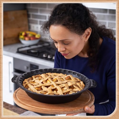 10-Inch Cast Iron Pie Pans Set with Crimped Edges & Handles - 2 Pack