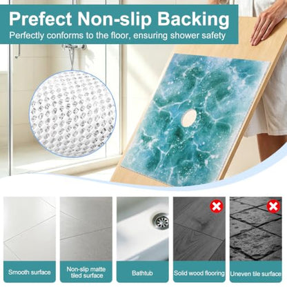 Non Slip Shower Mat 24x24 Inch Loofah Bath Rug - Square, Durable & Fast Draining