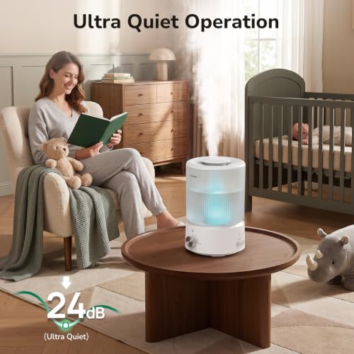 2.5L White Top Fill Humidifier for Bedroom — Quiet 25H Runtime & Aromatherapy