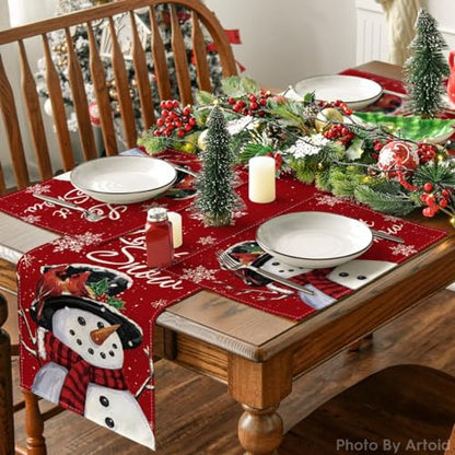 Red Snowman Placemats Set of 8 - 12x18 Inch Holiday Table Decor - Rectangular