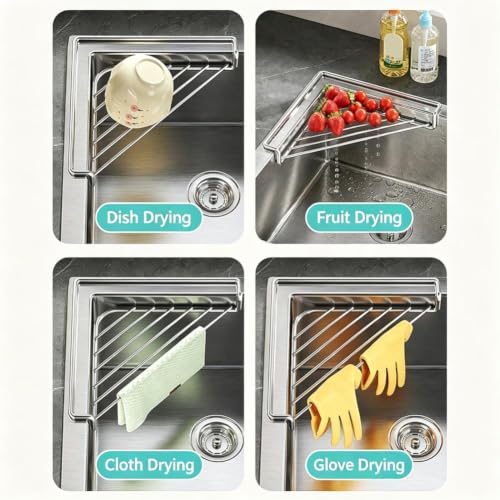 Corner Stainless Steel Dish Drying Rack for Kitchen Counter - 1pcs