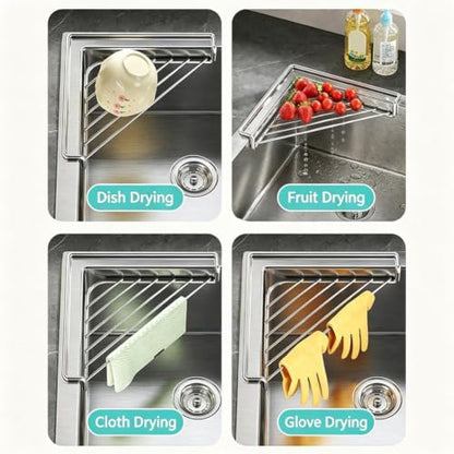 Corner Stainless Steel Dish Drying Rack for Kitchen Counter - 1pcs