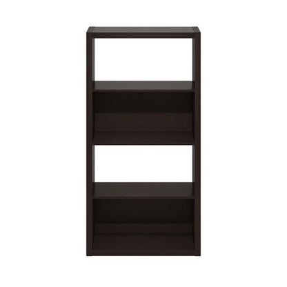 Furinno Viola Book Shelf, 4-Tier Bookshelf, Extra Thick Frame Bookcase with Open Shelf, Open Back Design, 11.3" x 23.2" x 45.4", for Living Room, Bedroom, Home Office, Black Dark Oak
