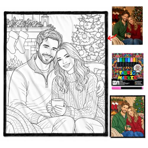 Personalized Christmas Coloring Blanket with Markers - Custom Photo Design, Kids & Adults
