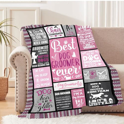 Dog Groomer Gift Throw Blanket 60x50 Inches Pink - Absacie