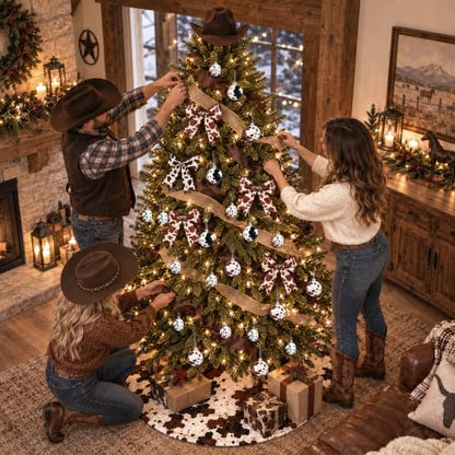 Western Cowboy Christmas Tree Decor Set - 40 Pieces with Hat, Skirt & Ornaments