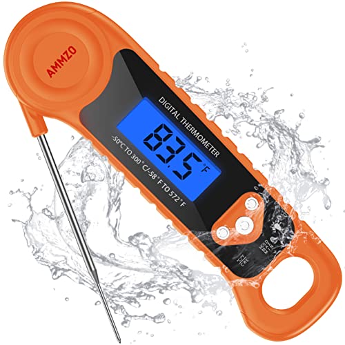 AMMZO Digital Meat Thermometer for Grilling, Candy Thermometer Instant Read Food Thermometer Waterproof with Backlight for Cooking, Deep Fry, BBQ, Grill, Smoker and Roast (Orange)